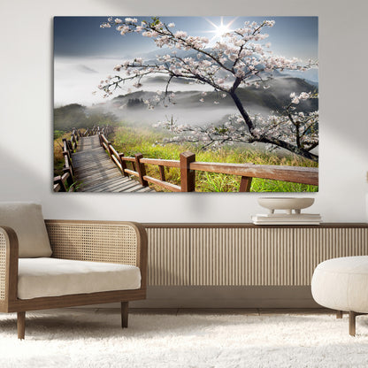 Sakura Cherry Blossom Pathway Canvas Wall Art – Tranquil Walk Through Blossoming Nature – Ready to Hang