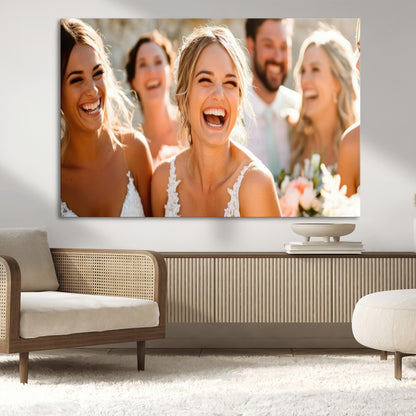 MGV-CV-36X24 - Joyful Wedding Wall Art – Laughing Bride and Bridesmaids Canvas Print, Romantic Celebration Photography Decor for Bedroom, Living Room, or Wedding Gift