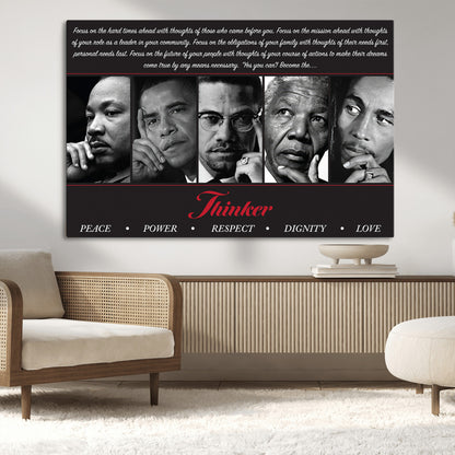 Monochrome canvas of iconic Black leaders with a powerful quote, perfect for modern spaces with a cultural or motivational theme.