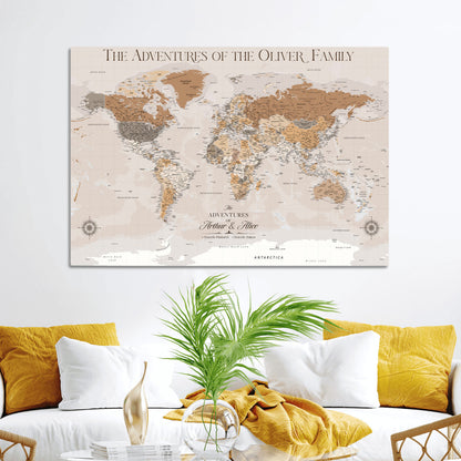 43101120-MGV-CV-36X24-World Travel Map with Pins – Push Pin Maps of Where I've Been, Framed Wall Map for Travel Memories, Old Style Decorative World Map - H10
