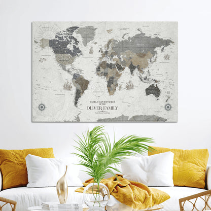 24596128-MGV-CV-36X24-Custom Push Pin World Map Wall Canvas Print – Personalized Travel Tracker with Pins – Framed Large Multi-Size Canvas for Home Office Decor