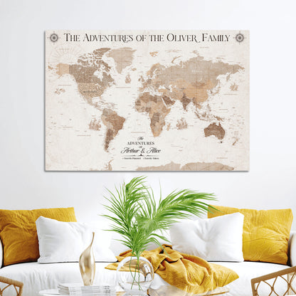 58395047-MGV-CV-36X24-Custom Push Pin World Map Wall Canvas Print – Personalized Travel Tracker with Pins – Framed Large Multi-Size Canvas for Home Office Decor