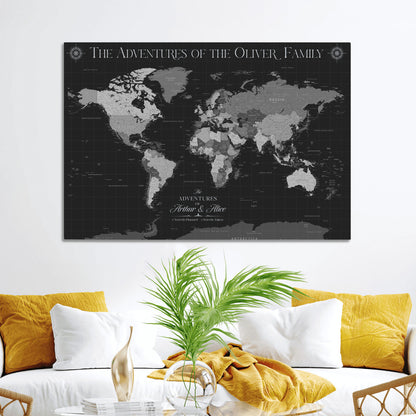 58711315-MGV-CV-36X24-Custom Push Pin World Map Wall Canvas Print – Personalized Travel Tracker with Pins – Framed Large Multi-Size Canvas for Home Office Decor