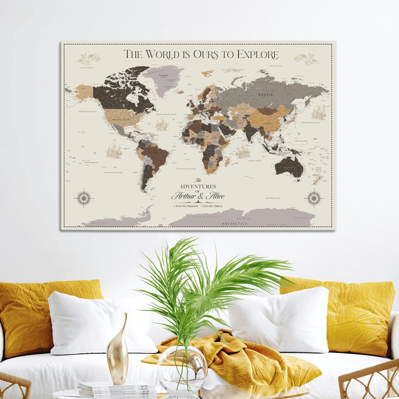 80998319-MGV-CV-36X24-Personalize World Map Push Pin Wall Canvas Print – Personalized Travel Tracker with Pins – Framed Large Multi-Size Canvas for Home Office Decor