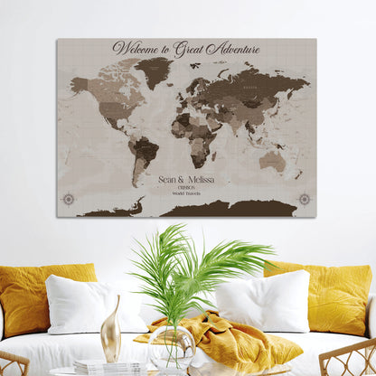 49871705-MGV-CV-36X24-Push Pin Customize World Map Wall Canvas Print – Personalized Travel Tracker with Pins – Custom Wall Art Canvas for Home Office Decor