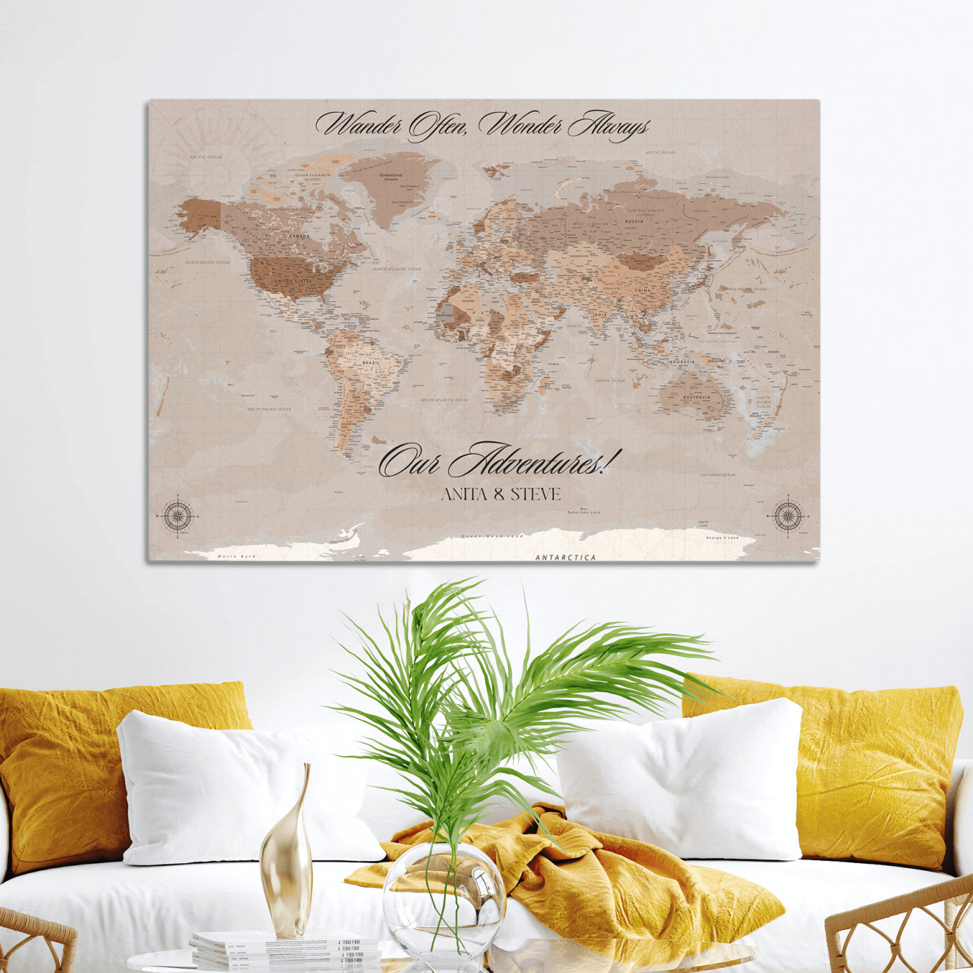 95243244-MGV-CV-36X24-Custom Push Pin World Map Wall Canvas Print – Personalized Map for Travel Lovers - Large Personalized Gift for Home Office Decor