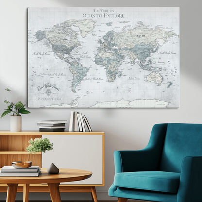 Custom Push Pin World Map Wall Canvas Print – Personalized Travel Tracker with Pins – Framed Custom Quotie Canvas for Home Office Decor