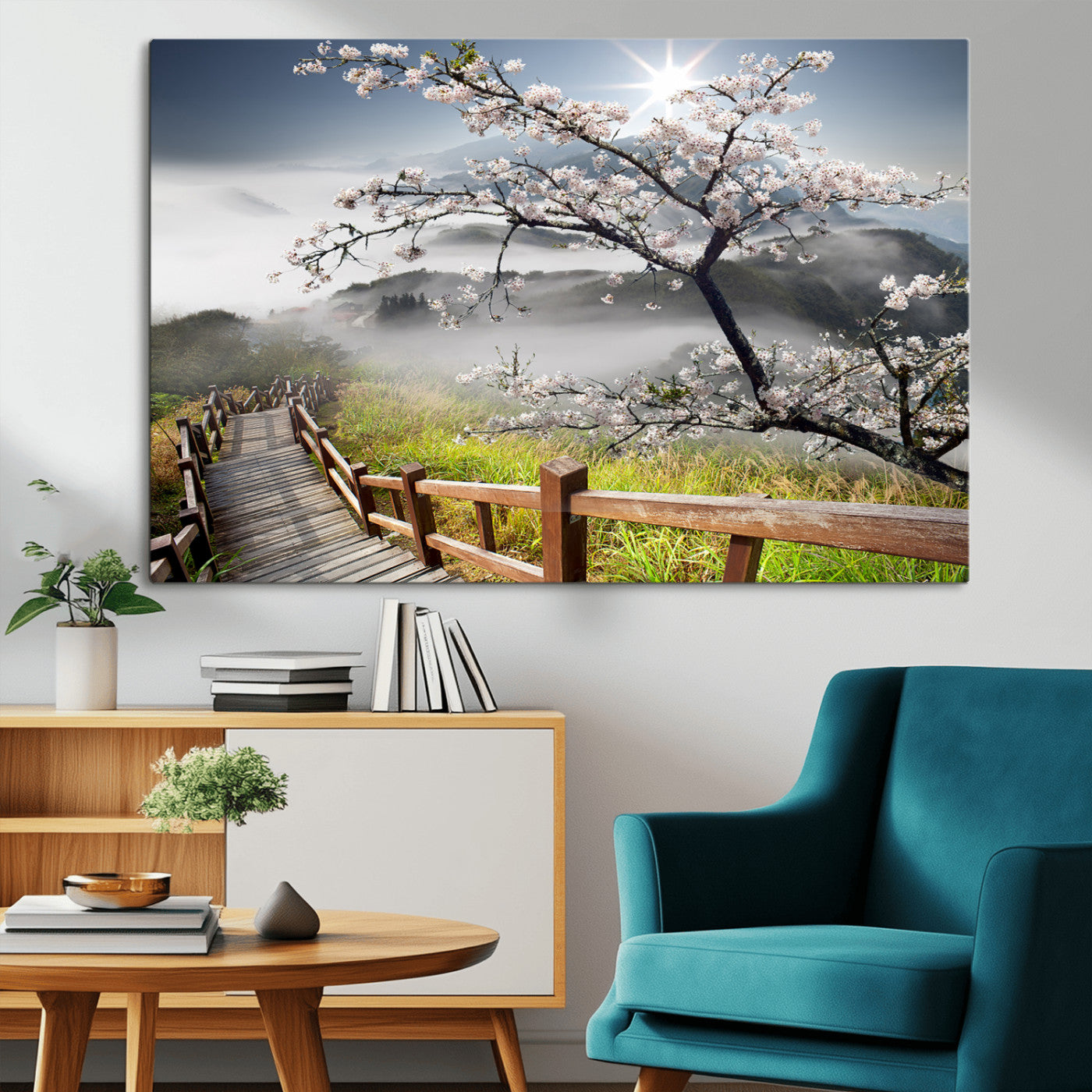 Sakura Cherry Blossom Pathway Canvas Wall Art – Tranquil Walk Through Blossoming Nature – Ready to Hang
