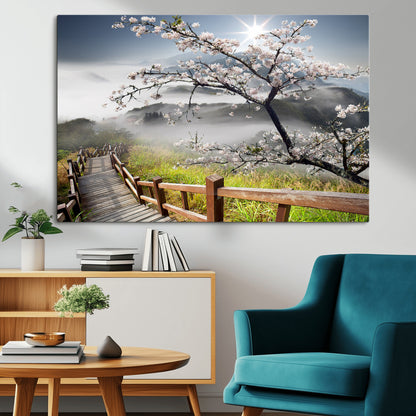 Sakura Cherry Blossom Pathway Canvas Wall Art – Tranquil Walk Through Blossoming Nature – Ready to Hang