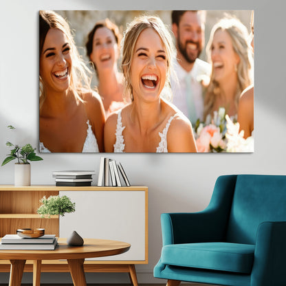 MGV-CV-36X24 - Joyful Wedding Wall Art – Laughing Bride and Bridesmaids Canvas Print, Romantic Celebration Photography Decor for Bedroom, Living Room, or Wedding Gift