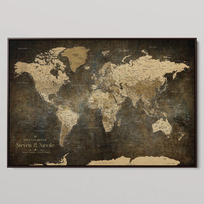 77826024-MGV-CV-36X24-Personalized Travel Map Canvas Print – Custom Framed Push Pin World Art Gift for Couples, Anniversaries, or Explorer-Themed Decor