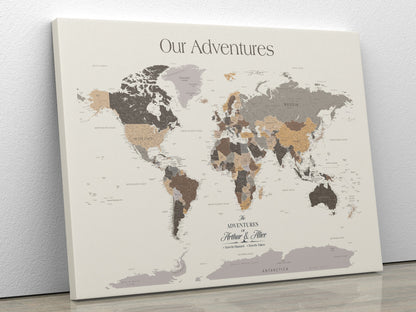 45566494-MGV-CV-36X24-Framed Personalized World Map Push Pin Custom Travel Memory Gift Anniversary Canvas Wall Art for Couple Family Explorer Decor