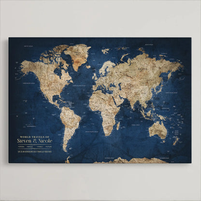 77826024-MGV-CV-36X24-Personalized Travel Map Canvas Print – Custom Framed Push Pin World Art Gift for Couples, Anniversaries, or Explorer-Themed Decor