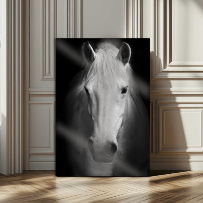 Large Wall Art White Horse on Black Background Canvas Print