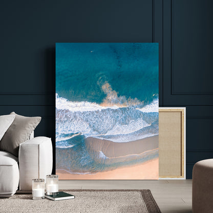 97740681-MGV-CV-24X36-Aerial Beach View Wall Art Canvas Print, Framed Ocean Waves Art Picture Print, Coastal Serenity Perfect Coastal Minimalist Decor Artwork