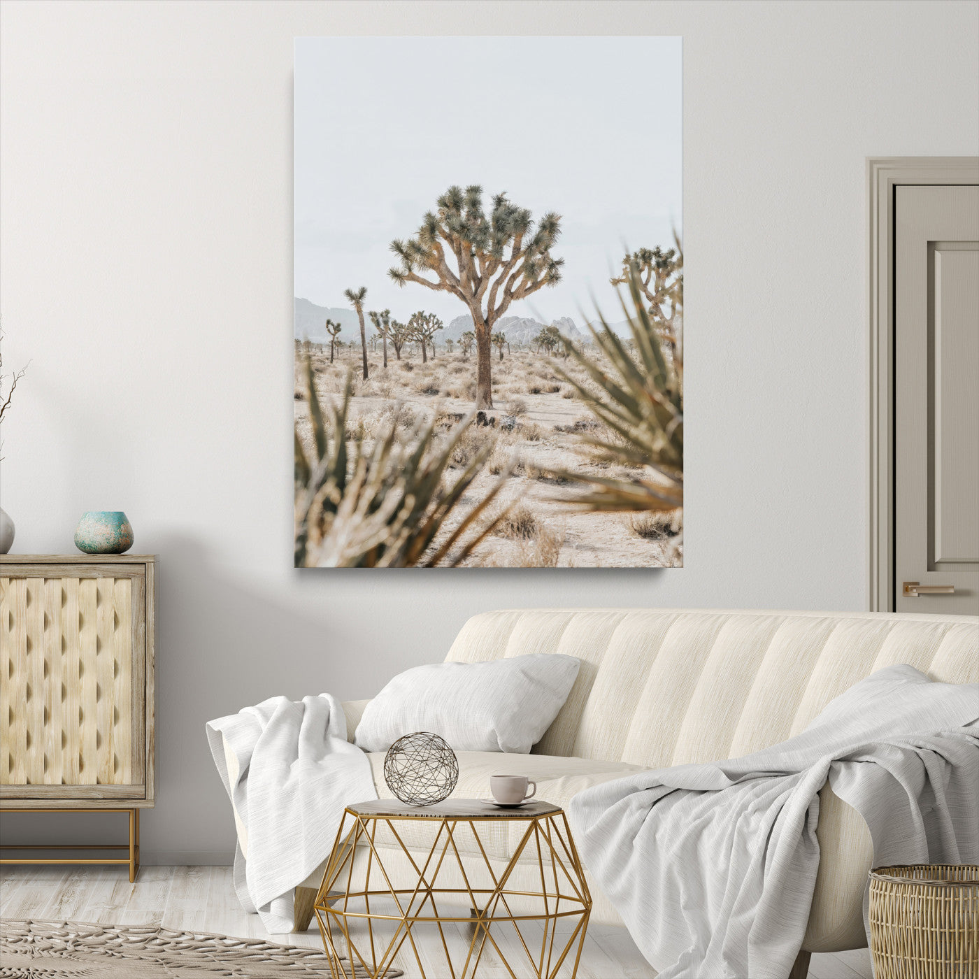 Wall art of a Joshua Tree in soft neutral tones, perfect for desert-inspired or Southwestern minimalist home decor.