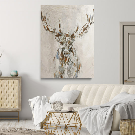 Abstract Deer Wall Art Canvas Print, Lodge Style Decor Print, Framed Rustic Animal Wall Art Print, Large Cabin Wildlife Accent Printing Perfect for Lodge Cabin Style Decor