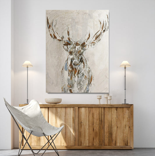 Abstract Deer Wall Art Canvas Print, Lodge Style Decor Print, Framed Rustic Animal Wall Art Print, Large Cabin Wildlife Accent Printing Perfect for Lodge Cabin Style Decor