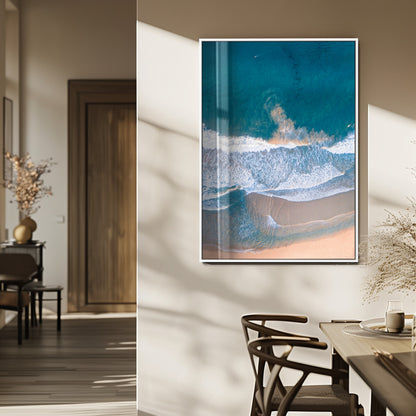 97740681-MGV-FP-48X32-3P_White-Aerial Beach View Wall Art Canvas Print, Framed Ocean Waves Art Picture Print, Coastal Serenity Perfect Coastal Minimalist Decor Artwork