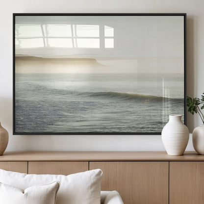 Canvas of a misty ocean scene with coastal cliffs and soft neutral tones, ideal for Scandinavian coastal or minimalist nature-inspired home decor.