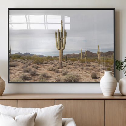 Canvas of a saguaro cactus in an earthy Sonoran desert landscape, ideal for Southwestern Boho or desert minimalism inspired home decor.   2/2