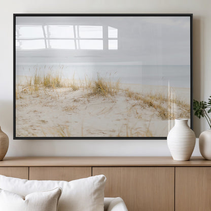 Canvas of soft beach dunes and coastal grasses in neutral tones, perfect for Scandinavian coastal or minimalist nature-inspired home decor.   2/2