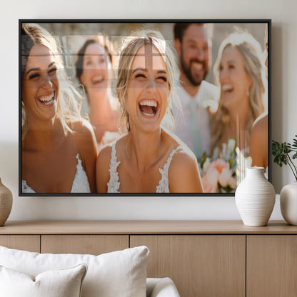 MGV-FP-60X30-3P - Joyful Wedding Wall Art – Laughing Bride and Bridesmaids Canvas Print, Romantic Celebration Photography Decor for Bedroom, Living Room, or Wedding Gift