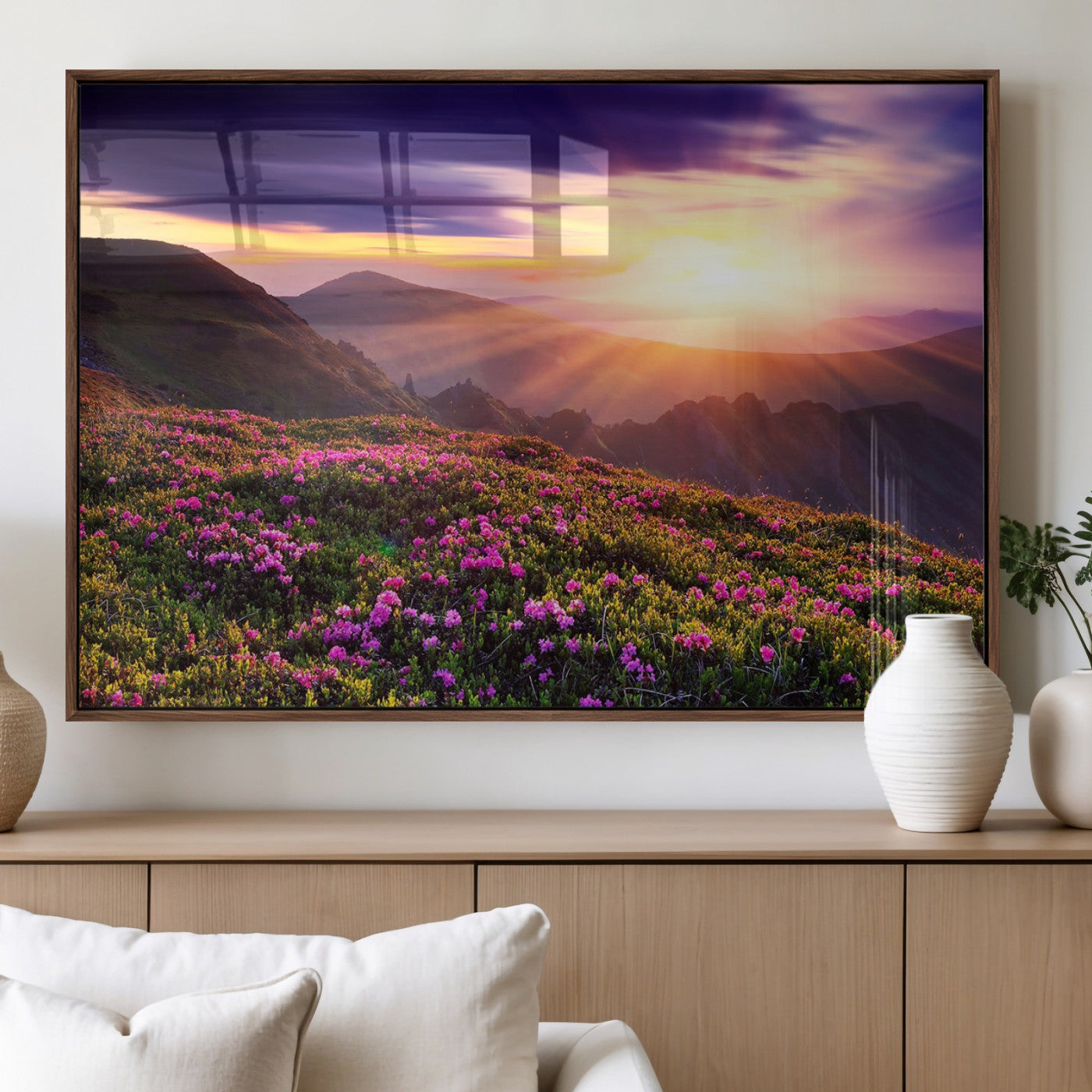 49741-MGV-FP-60X30-3P_Walnut-Mountain Sunrise Wall Art – Vibrant Floral Landscape Canvas Print, Nature Home Decor for Living Room, Bedroom Office or Cabin