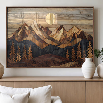 Mountain Landscape Wall Art Print - Sunset Hills Canvas Print, featuring an abstract nature scene with earthy tones and misty peaks, perfect for boho and modern decor.