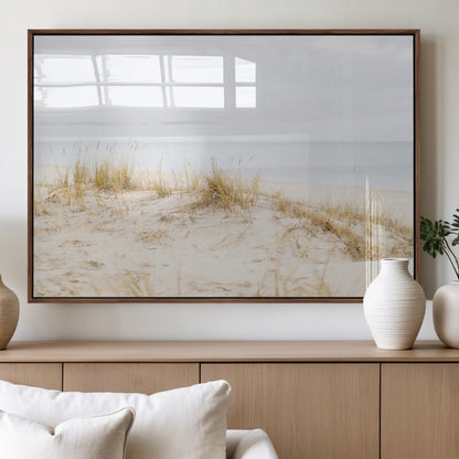 Canvas of soft beach dunes and coastal grasses in neutral tones, perfect for Scandinavian coastal or minimalist nature-inspired home decor.   2/2