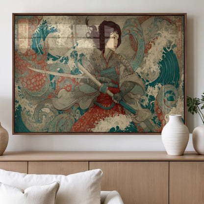 Tsukioka Yoshitoshi Samurai Wall Art Print, Japanese Katana Warrior Canvas Wall Art, Octopus Sea Monster Canvas Print,