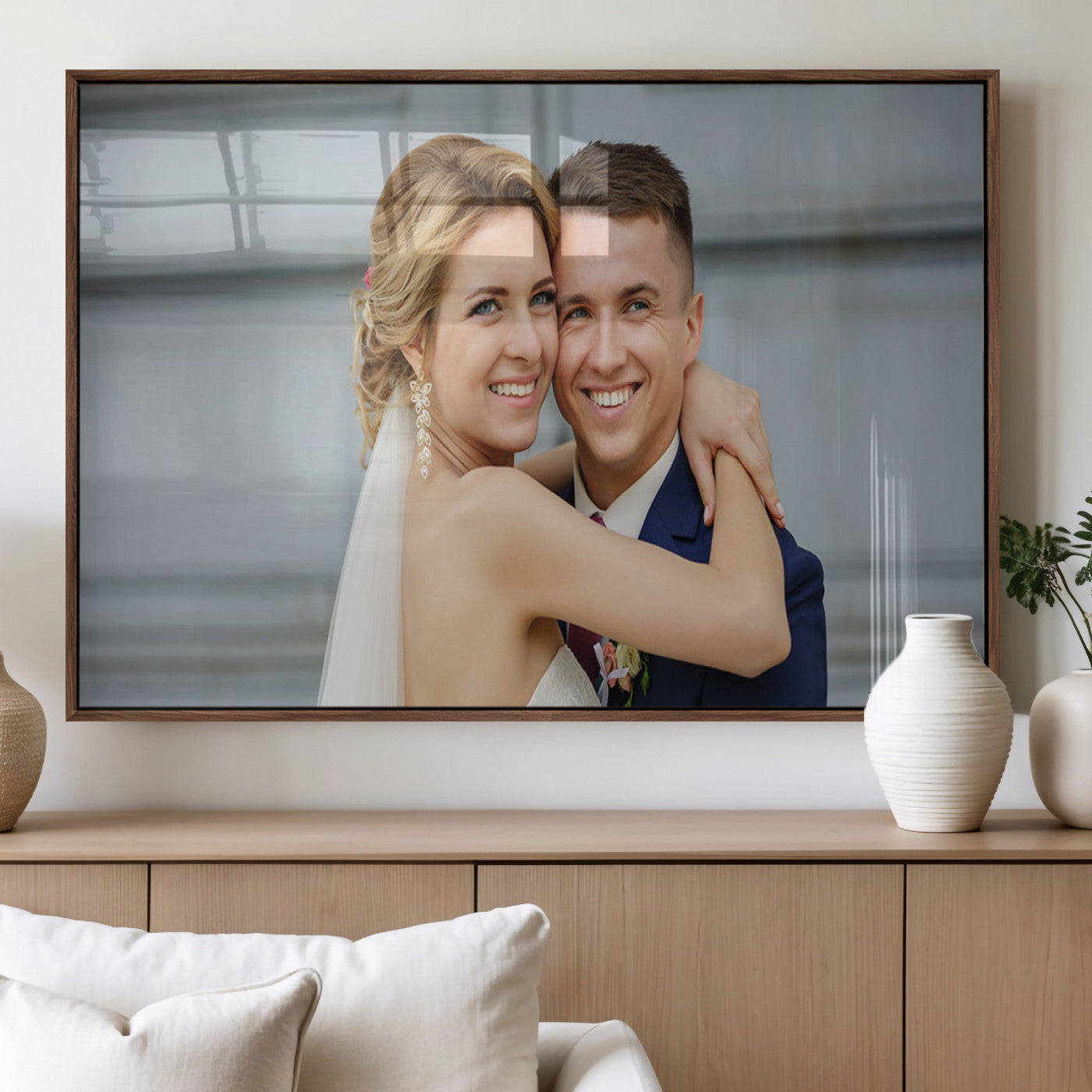 CSTM6030-MGV-FP-60X30-3P_Walnut-Custom Floating Frame Wall Art – Personalized Photo Print for Family Memories or Gift, Ready to Hang Framed Canvas Decor