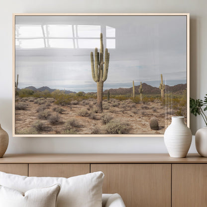 Canvas of a saguaro cactus in an earthy Sonoran desert landscape, ideal for Southwestern Boho or desert minimalism inspired home decor.   2/2