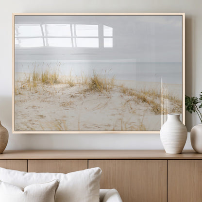 Canvas of soft beach dunes and coastal grasses in neutral tones, perfect for Scandinavian coastal or minimalist nature-inspired home decor.   2/2
