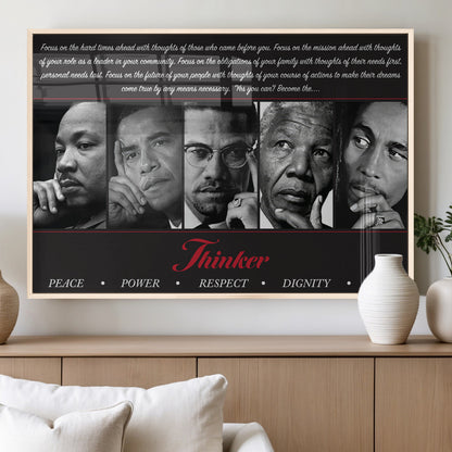 Monochrome canvas of iconic Black leaders with a powerful quote, perfect for modern spaces with a cultural or motivational theme.