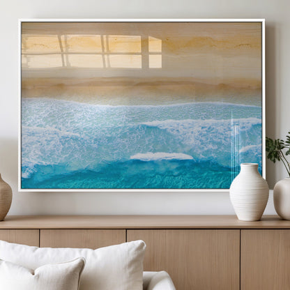 43046-MGV-FP-60X30-3P_White-Aerial Beach Wall Art – Serene Ocean Waves & Sandy Shore Canvas Print, Coastal Home Decor for Living Room, Bedroom or Office