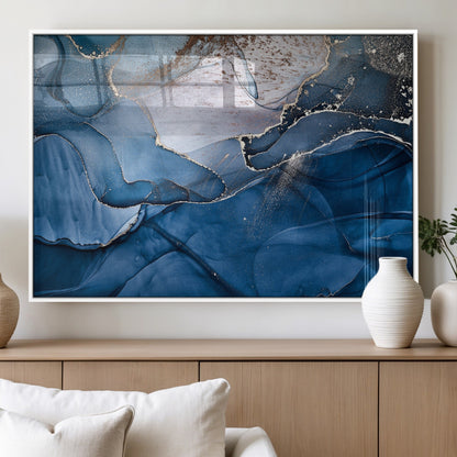 27810-MGV-FP-60X30-3P_White-Abstract Blue Gold Fluid Art Wall Decor – Modern Canvas Print, Elegant Home & Office Wall Art, Stylish Living Room or Bedroom Decoration