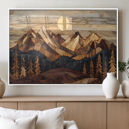Mountain Landscape Wall Art Print - Sunset Hills Canvas Print, featuring an abstract nature scene with earthy tones and misty peaks, perfect for boho and modern decor.