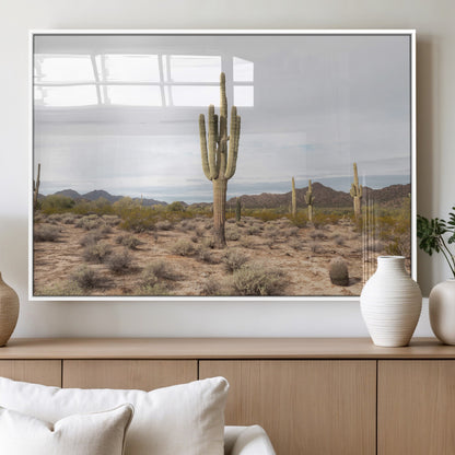 Canvas of a saguaro cactus in an earthy Sonoran desert landscape, ideal for Southwestern Boho or desert minimalism inspired home decor.   2/2
