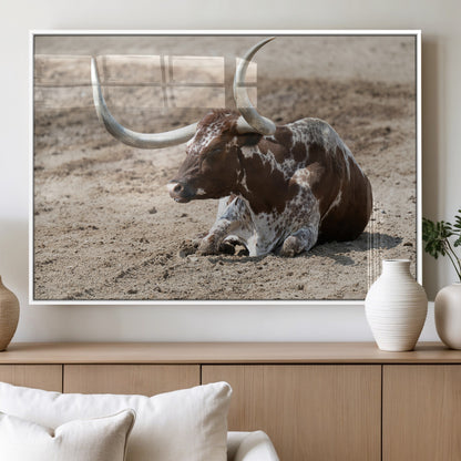 Texas Longhorn Wall Art Canvas Print, Framed Country Living Art Picture Print, Farmhouse Aesthetic Perfect Western Rustic Decor Artwork