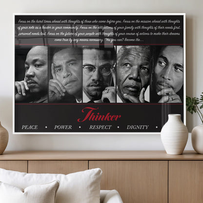 Monochrome canvas of iconic Black leaders with a powerful quote, perfect for modern spaces with a cultural or motivational theme.