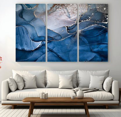 -Abstract Blue Gold Fluid Art Wall Decor – Modern Canvas Print, Elegant Home & Office Wall Art, Stylish Living Room or Bedroom Decoration