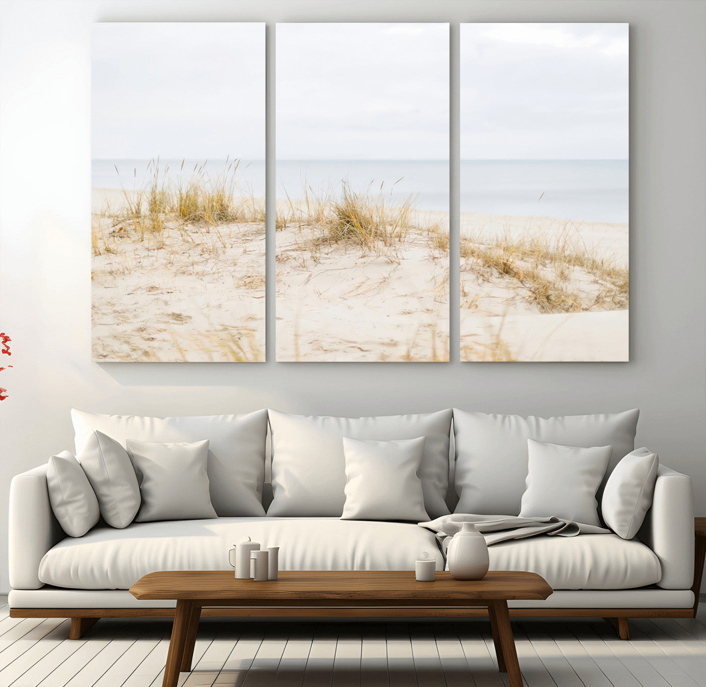 Canvas of soft beach dunes and coastal grasses in neutral tones, perfect for Scandinavian coastal or minimalist nature-inspired home decor.   2/2
