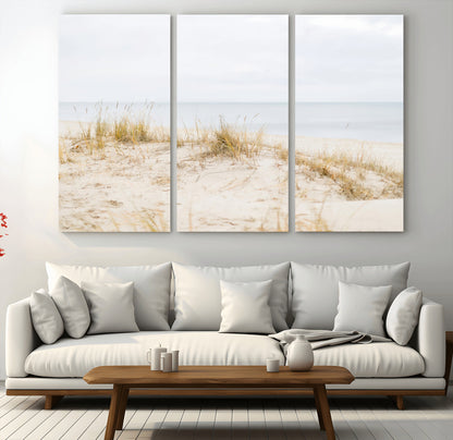 Canvas of soft beach dunes and coastal grasses in neutral tones, perfect for Scandinavian coastal or minimalist nature-inspired home decor.   2/2
