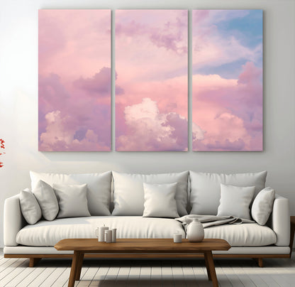 Soft pastel-colored clouds in shades of pink, purple, and blue, creating a dreamy and serene sky perfect for a calming decor touch.