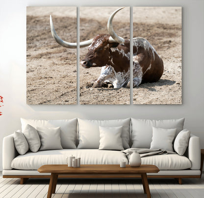 Texas Longhorn Wall Art Canvas Print, Framed Country Living Art Picture Print, Farmhouse Aesthetic Perfect Western Rustic Decor Artwork