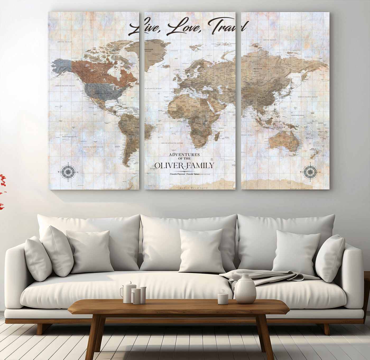 76256172-MGV-CV-48X32-3P-Custom Push Pin World Map Wall Canvas Print – Personalized Travel Tracker with Pins – Framed Large Multi-Size Canvas for Home Office Decor - H20