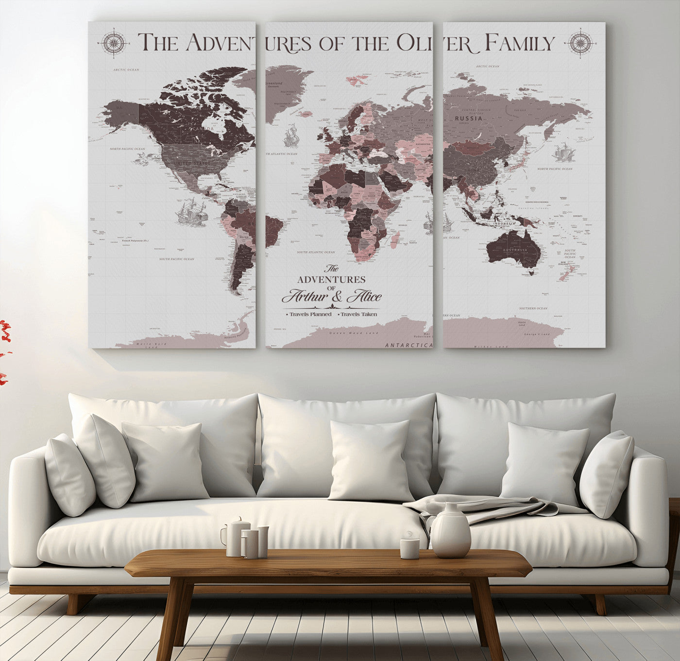 43789856-MGV-CV-48X32-3P-Custom Push Pin World Map Wall Canvas Print – Personalized Travel Tracker with Pins – Framed Large Multi-Size Canvas for Home Office Decor - H27
