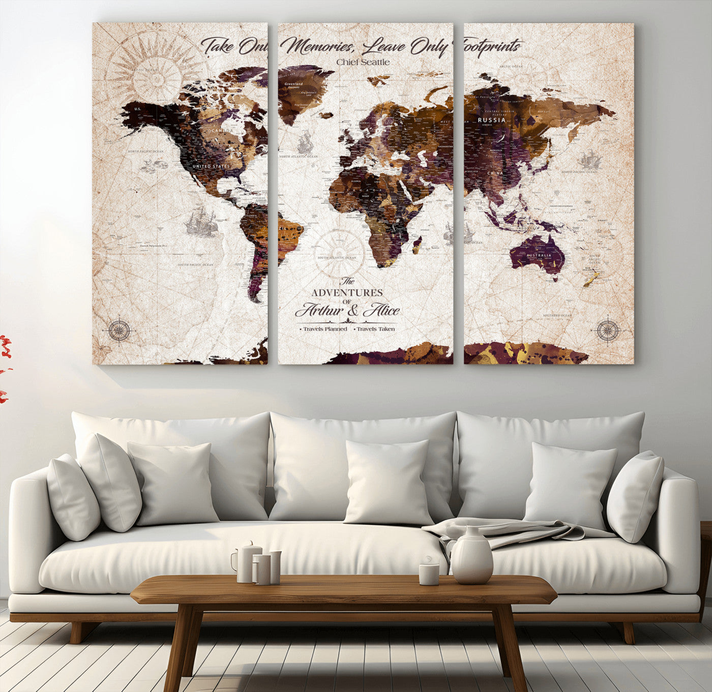 64869039-MGV-CV-48X32-3P-Custom Push Pin World Map Wall Canvas Print – Personalized Travel Tracker with Pins – Framed Large Multi-Size Canvas for Home Office Decor - H29