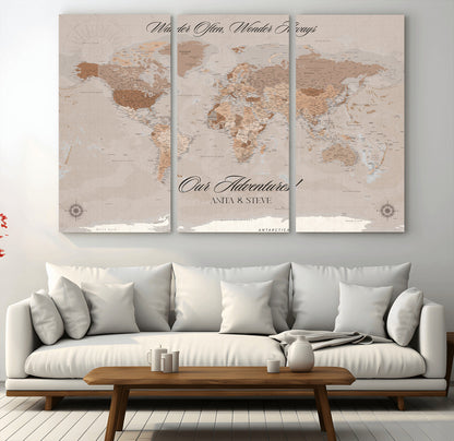 95243244-MGV-CV-48X32-3P-Custom Push Pin World Map Wall Canvas Print – Personalized Map for Travel Lovers - Large Personalized Gift for Home Office Decor